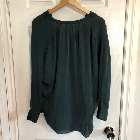 VINCE 100% Silk Popover Blouse in Cypress Green Teal | XS - Picture 3 of 6